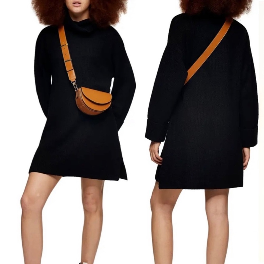 NEW Topshop Funnel Neck Sweater Dress in Black size 8-10
